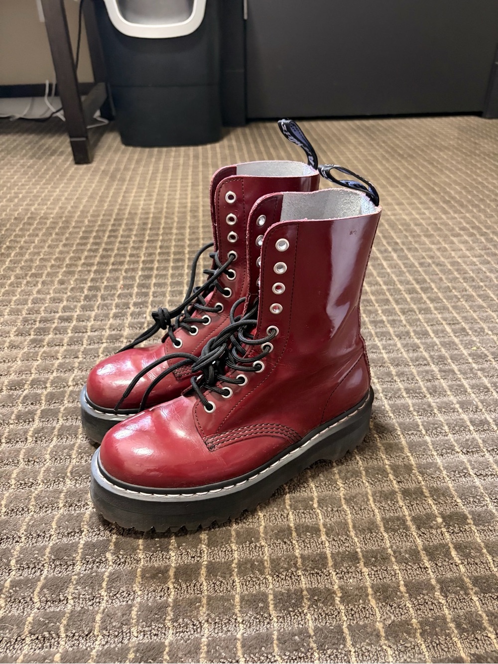 Dr. Martens Burgundy Patent Lace-Up Platform Boots limited “aggys” Agnes deyn